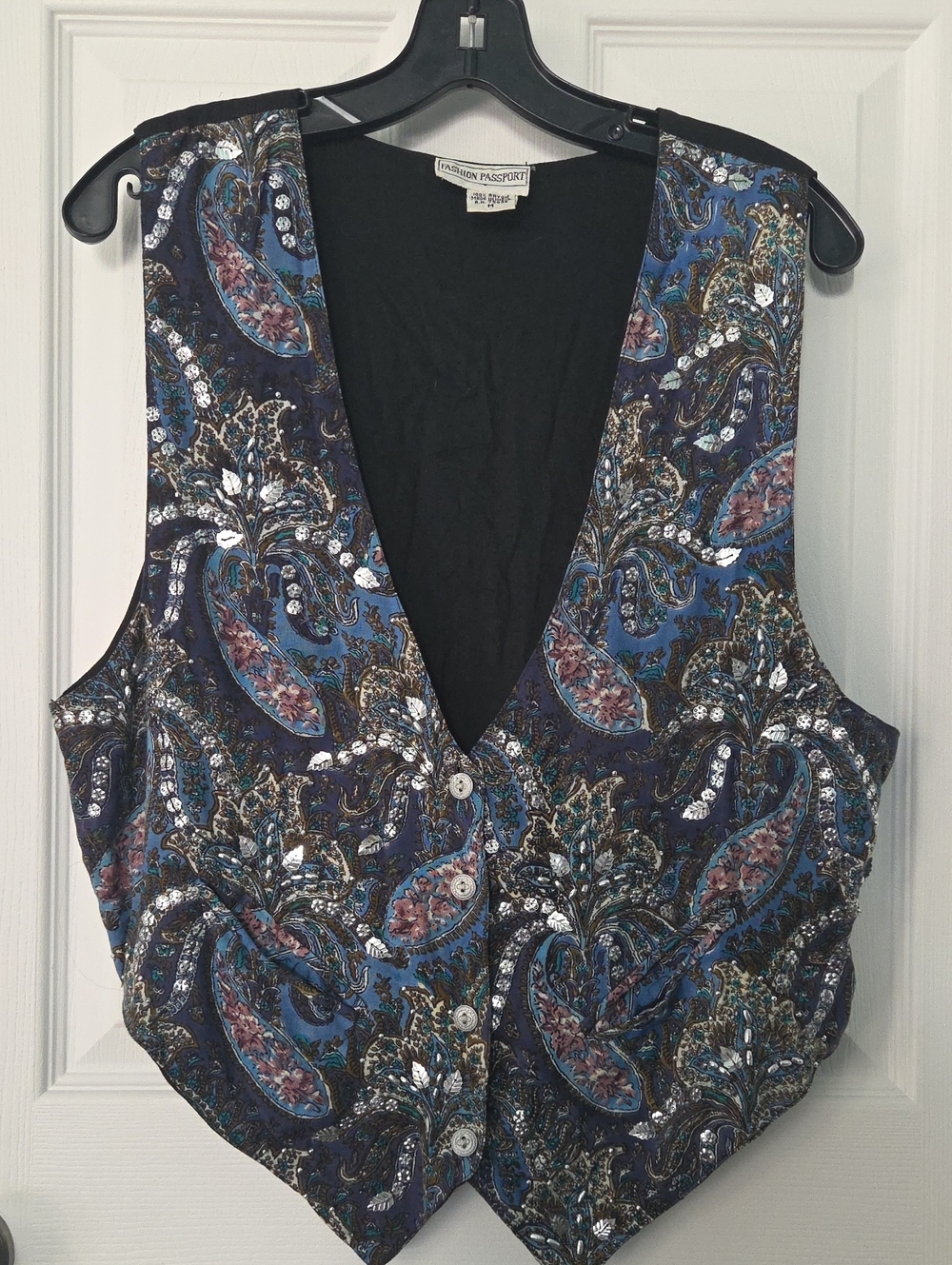 VTG 90s Fashion Passport Paisley Sequin Cropped Vest Boho M